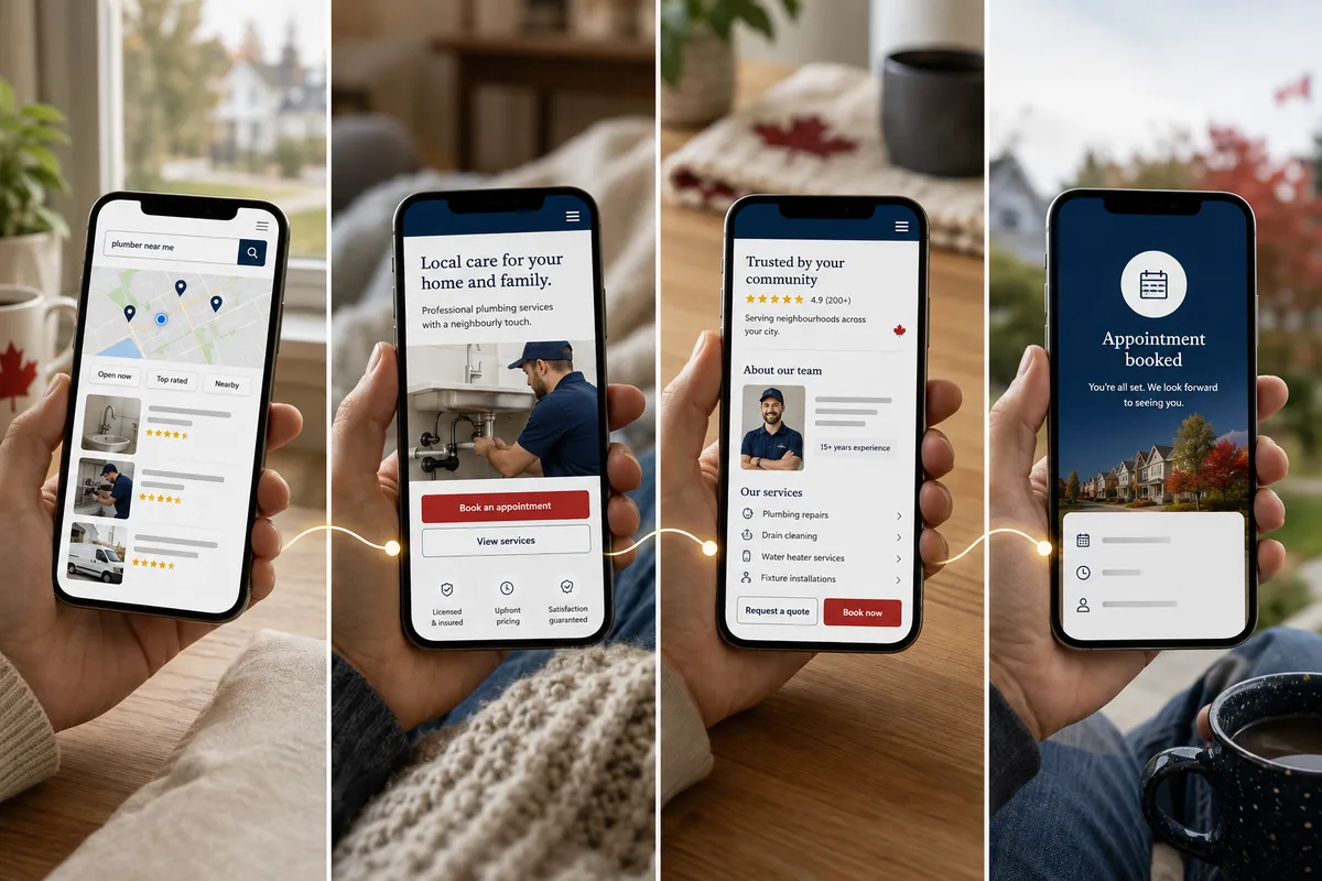 Mobile customer journey from local service search to call, booking or quote request