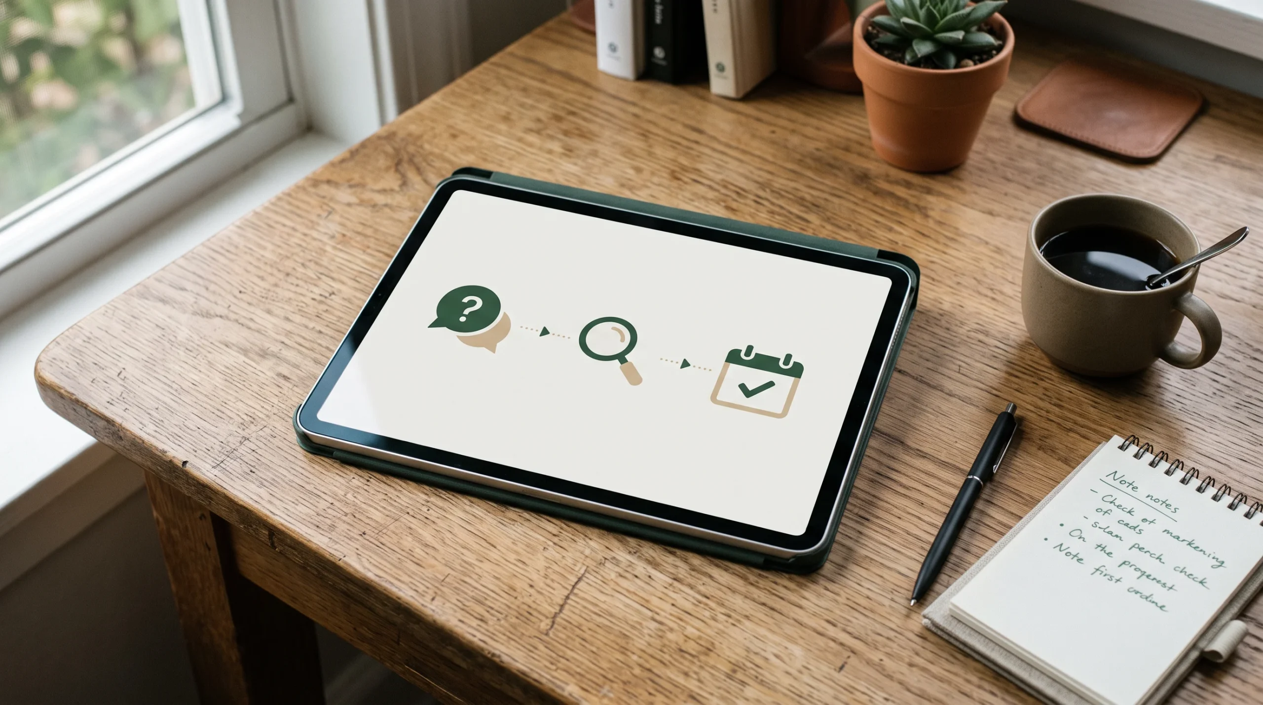 Tablet showing the three steps of a monthly AI mention tracking method
