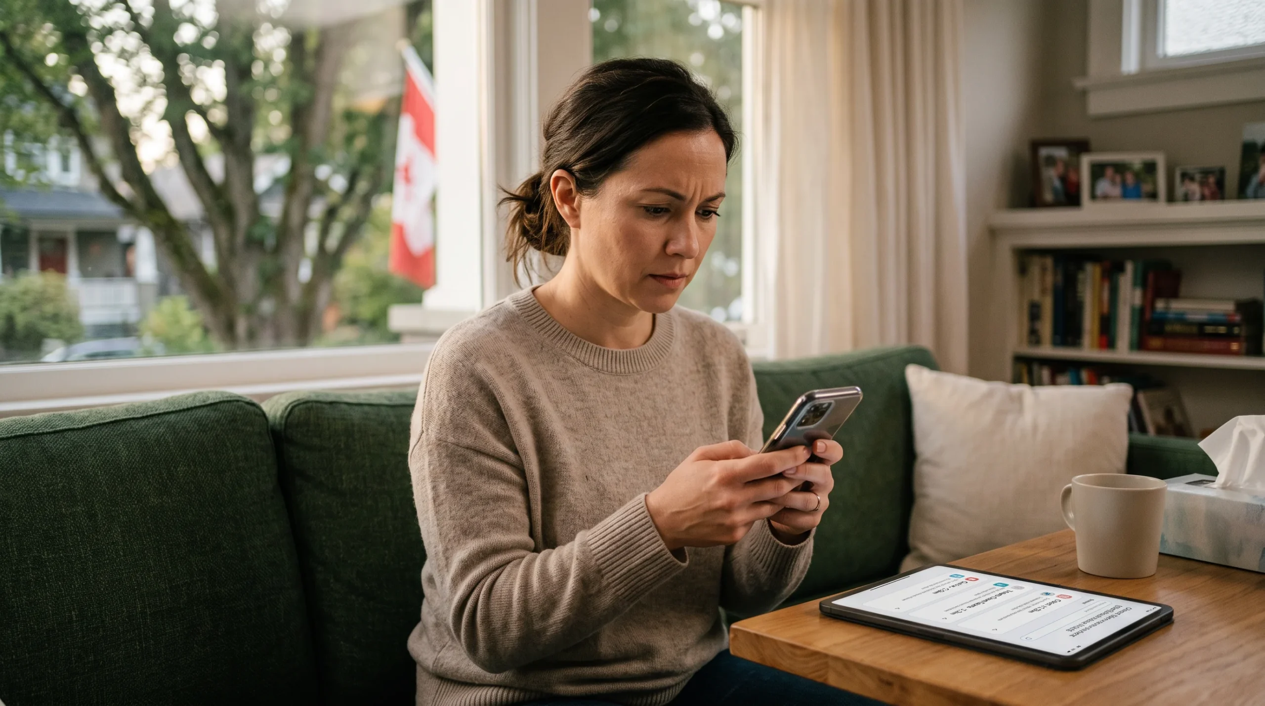 Parent typing a longer, worried search query about urgent care on a phone