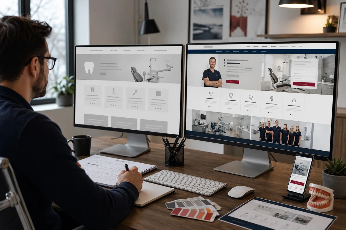 Comparison between a basic template and a custom dental practice website